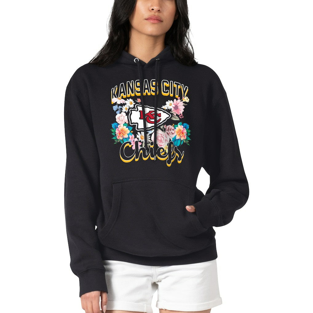 Kansas City Chiefs G-III 4Her by Carl Banks Women's Flowers Team Logo Graphic Fleece Pullover Hoodie Black - NFL