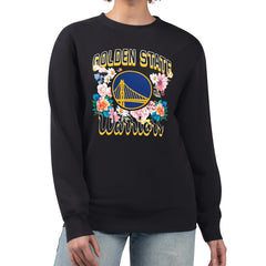 NBA - Golden State Warriors G-III 4Her by Carl Banks Women's Flowers Team Logo Graphic Fleece Crewneck Pullover Sweatshirt - Black