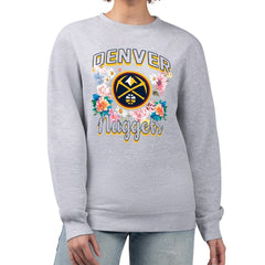 NBA - Denver Nuggets G-III 4Her by Carl Banks Women's Flowers Team Logo Graphic Fleece Crewneck Pullover Sweatshirt - Heather Gray