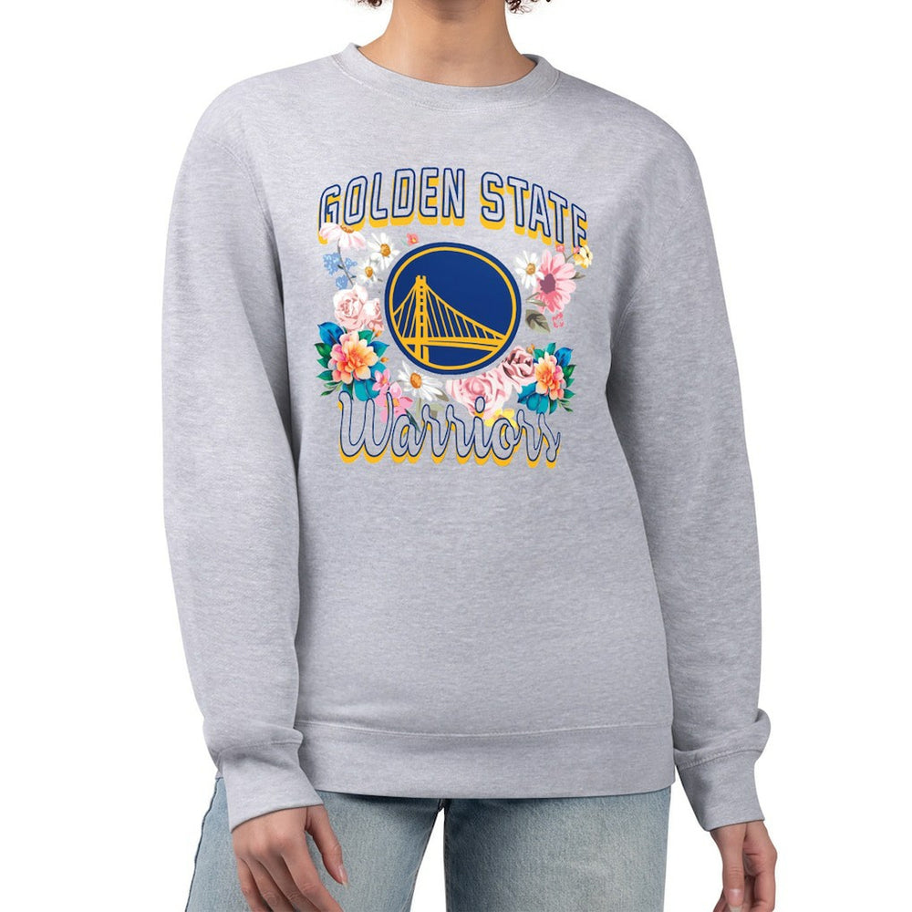 NBA - Golden State Warriors G-III 4Her by Carl Banks Women's Flowers Team Logo Graphic Fleece Crewneck Pullover Sweatshirt - Heather Gray