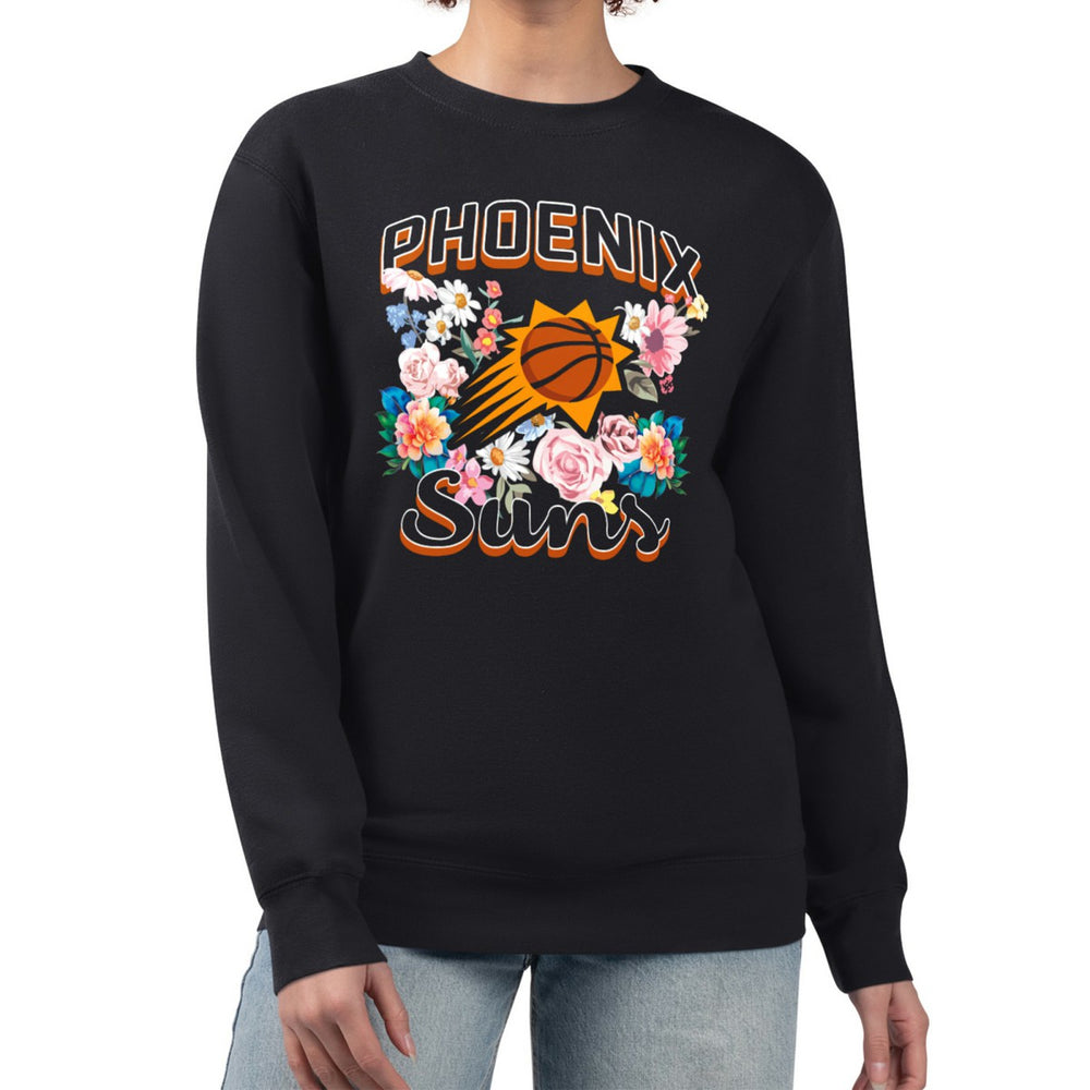 NBA - Phoenix Suns G-III 4Her by Carl Banks Women's Flowers Team Logo Graphic Fleece Crewneck Pullover Sweatshirt - Black