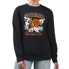 NBA - Phoenix Suns G-III 4Her by Carl Banks Women's Flowers Team Logo Graphic Fleece Crewneck Pullover Sweatshirt - Black