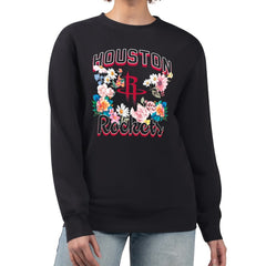 NBA - Houston Rockets G-III 4Her by Carl Banks Women's Flowers Team Logo Graphic Fleece Crewneck Pullover Sweatshirt - Black
