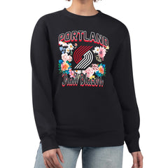 NBA - Portland Trail Blazers G-III 4Her by Carl Banks Women's Flowers Team Logo Graphic Fleece Crewneck Pullover Sweatshirt - Black