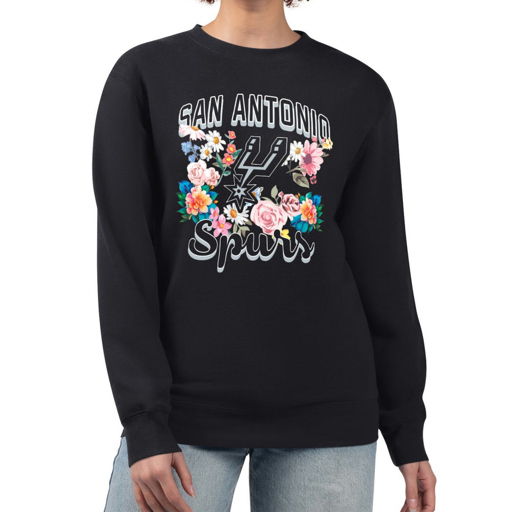 NBA - San Antonio Spurs G-III 4Her by Carl Banks Women's Flowers Team Logo Graphic Fleece Crewneck Pullover Sweatshirt - Black