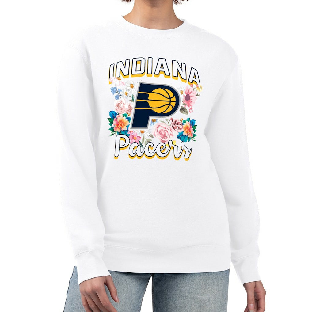 NBA - Indiana Pacers G-III 4Her by Carl Banks Women's Flowers Team Logo Graphic Fleece Crewneck Pullover Sweatshirt - White