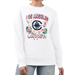 NBA - LA Clippers G-III 4Her by Carl Banks Women's Flowers Team Logo Graphic Fleece Crewneck Pullover Sweatshirt - White