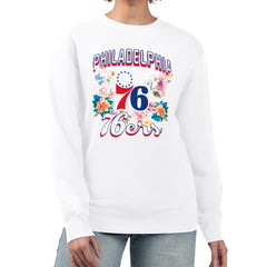 NBA - Philadelphia 76ers G-III 4Her by Carl Banks Women's Flowers Team Logo Graphic Fleece Crewneck Pullover Sweatshirt - White
