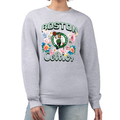 NBA - Boston Celtics G-III 4Her by Carl Banks Women's Flowers Team Logo Graphic Fleece Crewneck Pullover Sweatshirt - Heather Gray