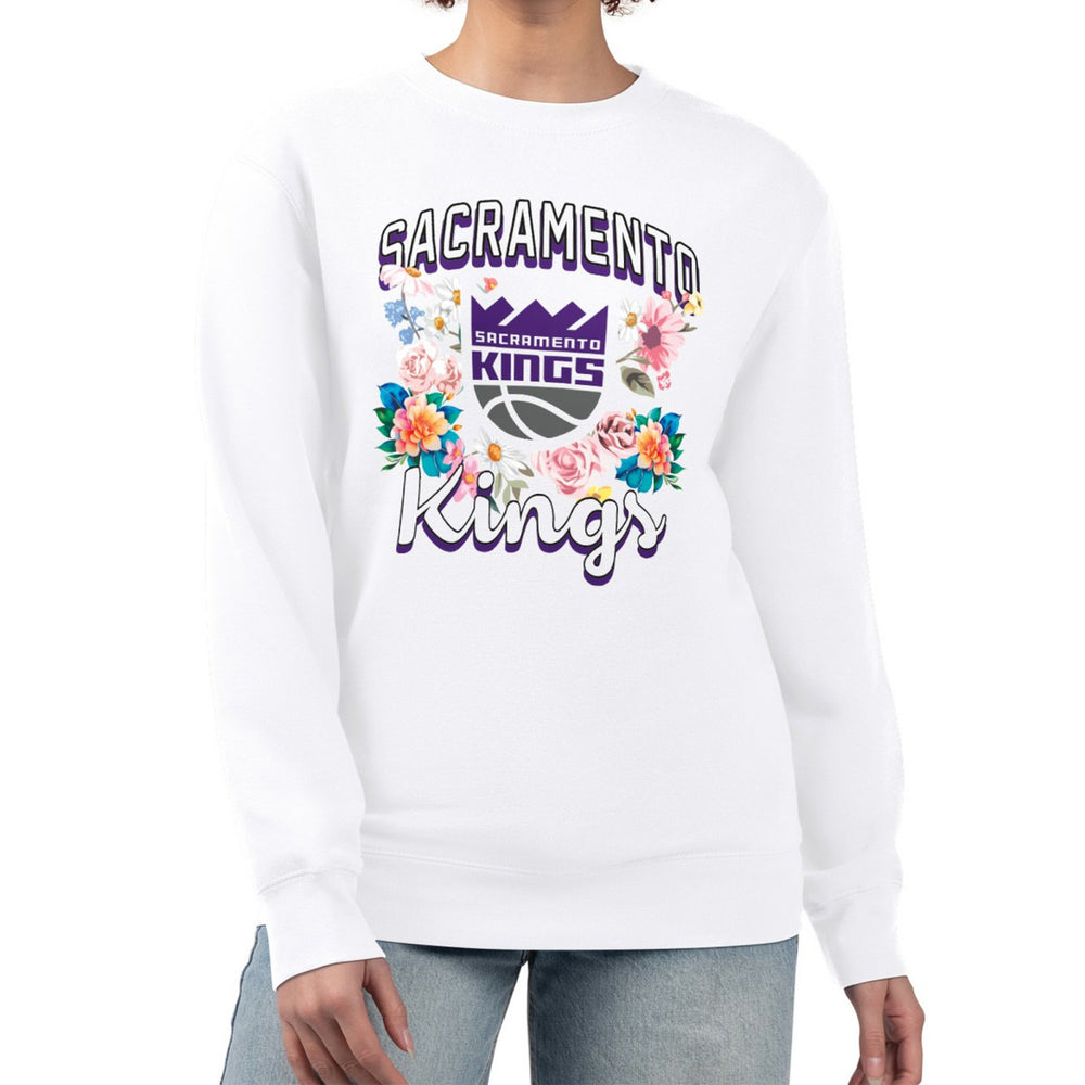 NBA - Sacramento Kings G-III 4Her by Carl Banks Women's Flowers Team Logo Graphic Fleece Crewneck Pullover Sweatshirt - White