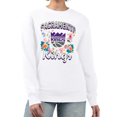 NBA - Sacramento Kings G-III 4Her by Carl Banks Women's Flowers Team Logo Graphic Fleece Crewneck Pullover Sweatshirt - White
