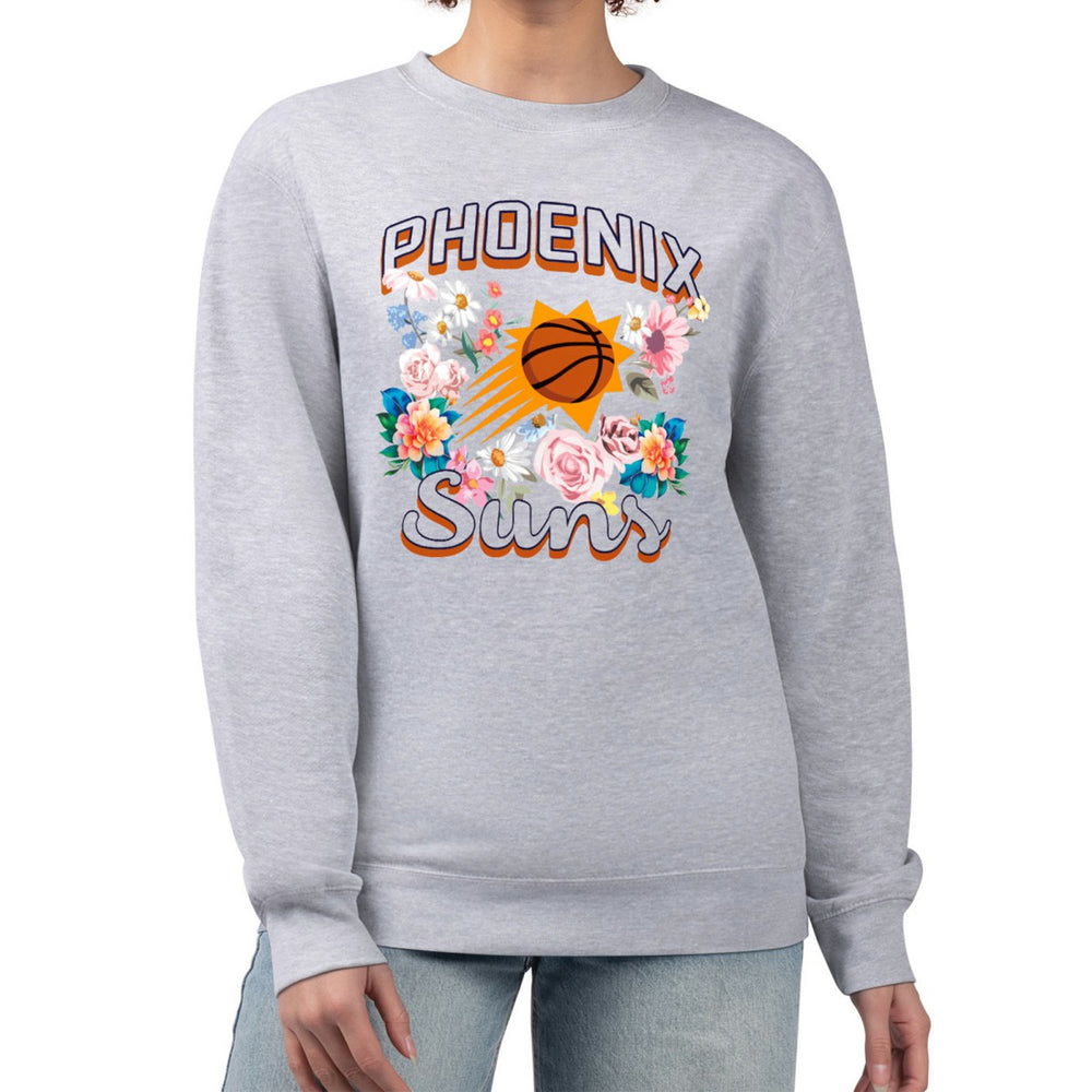 NBA - Phoenix Suns G-III 4Her by Carl Banks Women's Flowers Team Logo Graphic Fleece Crewneck Pullover Sweatshirt - Heather Gray