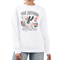NBA - San Antonio Spurs G-III 4Her by Carl Banks Women's Flowers Team Logo Graphic Fleece Crewneck Pullover Sweatshirt - White