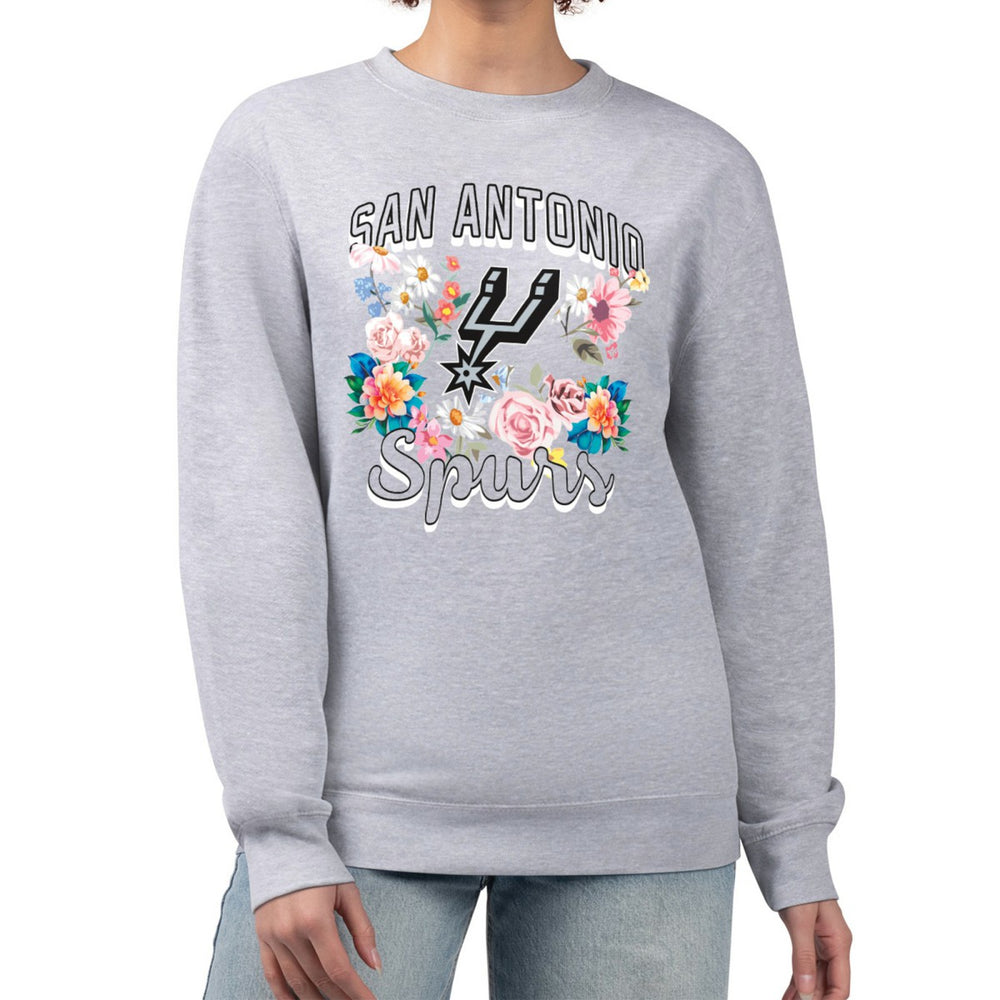 NBA - San Antonio Spurs G-III 4Her by Carl Banks Women's Flowers Team Logo Graphic Fleece Crewneck Pullover Sweatshirt - Heather Gray