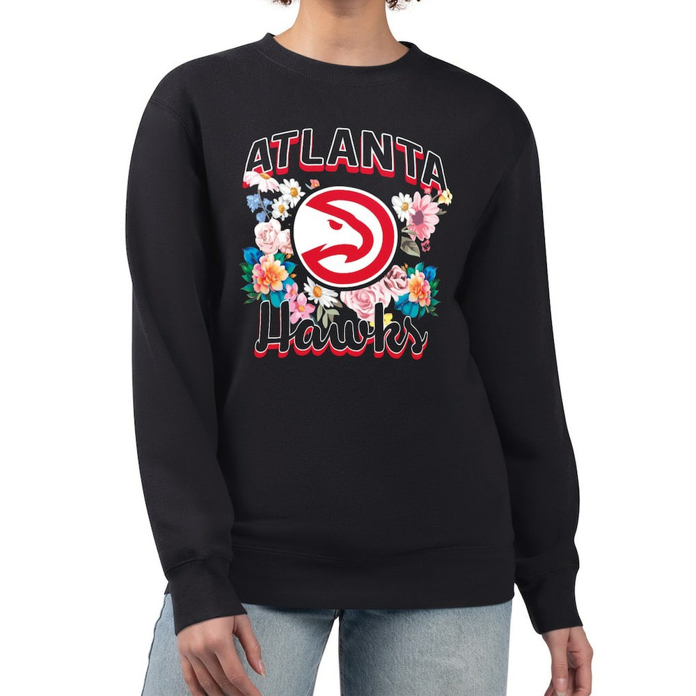 NBA - Atlanta Hawks G-III 4Her by Carl Banks Women's Flowers Team Logo Graphic Fleece Crewneck Pullover Sweatshirt - Black
