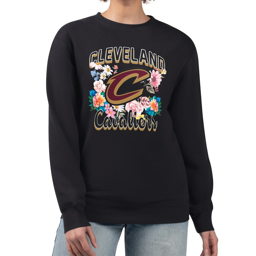 NBA - Cleveland Cavaliers G-III 4Her by Carl Banks Women's Flowers Team Logo Graphic Fleece Crewneck Pullover Sweatshirt - Black