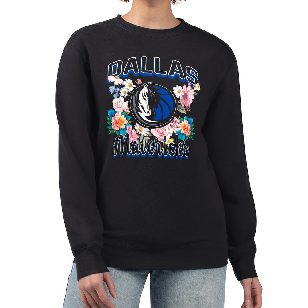 NBA - Dallas Mavericks G-III 4Her by Carl Banks Women's Flowers Team Logo Graphic Fleece Crewneck Pullover Sweatshirt - Black