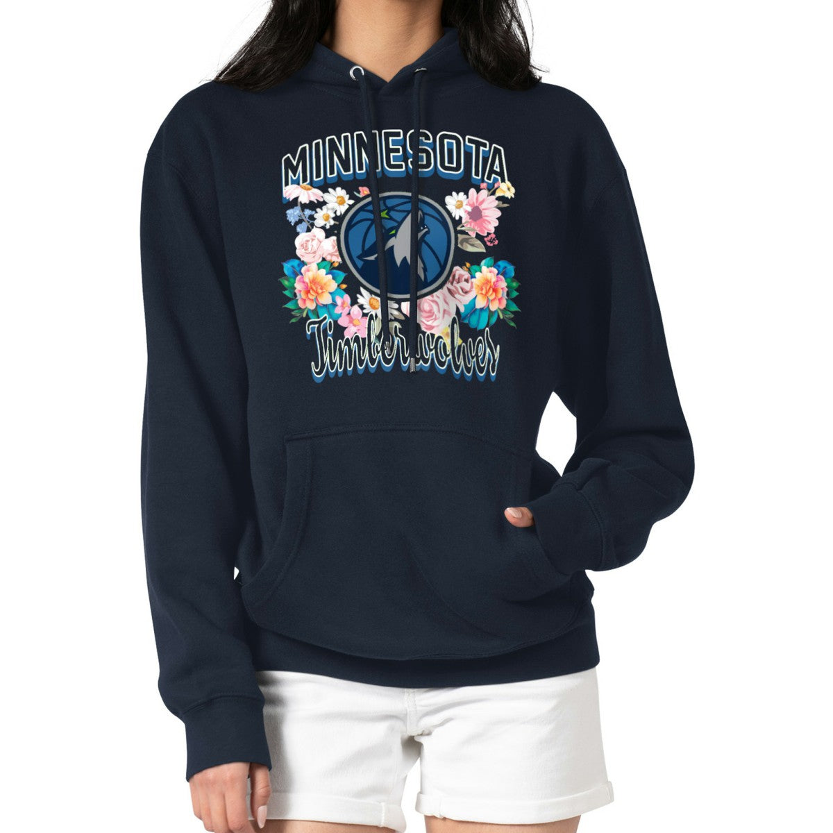NBA - Minnesota Timberwolves G-III 4Her by Carl Banks Women's Flowers Team Logo Graphic Fleece Pullover Hoodie - Navy
