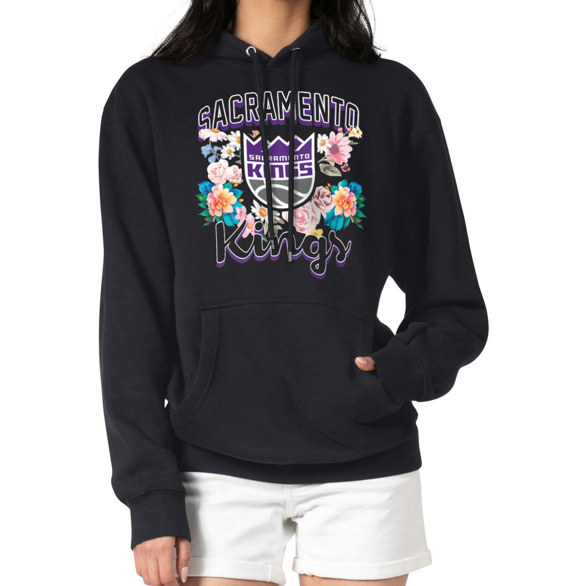 NBA - Sacramento Kings G-III 4Her by Carl Banks Women's Flowers Team Logo Graphic Fleece Pullover Hoodie - Black