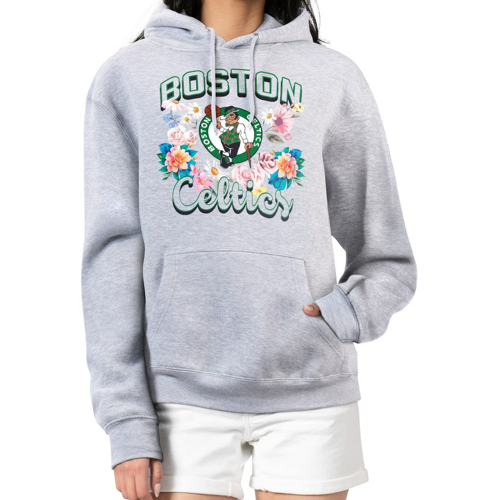 NBA - Boston Celtics G-III 4Her by Carl Banks Women's Flowers Team Logo Graphic Fleece Pullover Hoodie - Heather Gray