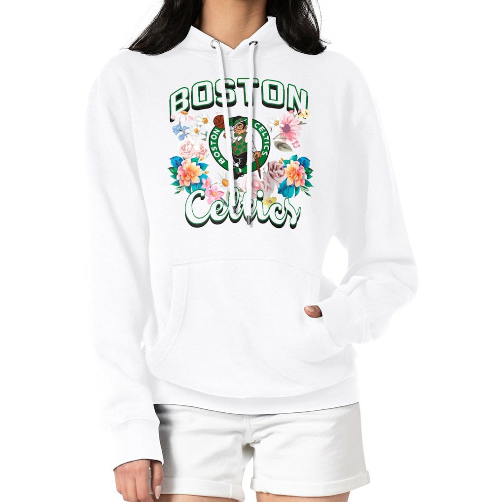 NBA - Boston Celtics G-III 4Her by Carl Banks Women's Flowers Team Logo Graphic Fleece Pullover Hoodie - White