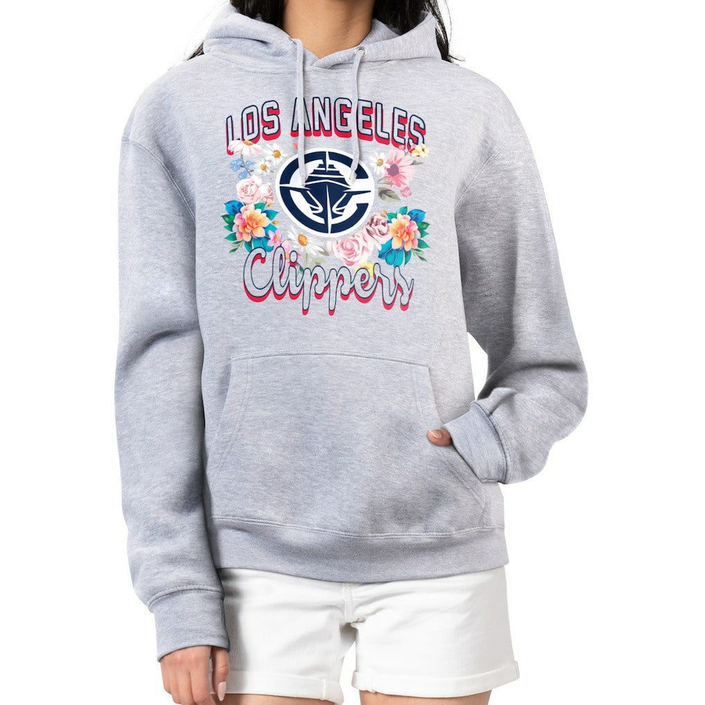 NBA - LA Clippers G-III 4Her by Carl Banks Women's Flowers Team Logo Graphic Fleece Pullover Hoodie - Heather Gray