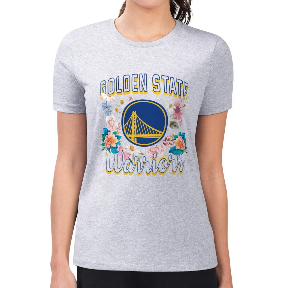 NBA - Golden State Warriors G-III 4Her by Carl Banks Women's Super-Slim Fit Lightweight Flowers Team Logo Graphic T-Shirt - Heather Gray