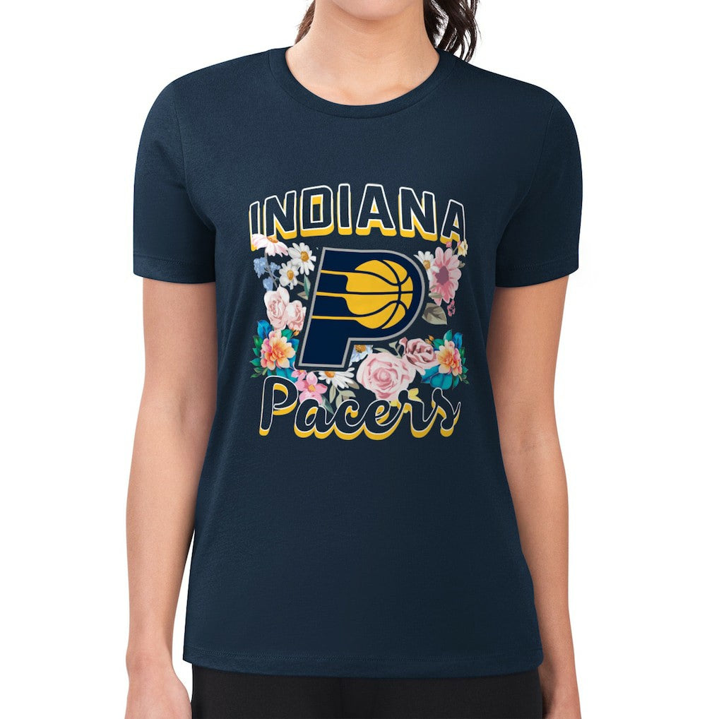 NBA - Indiana Pacers G-III 4Her by Carl Banks Women's Super-Slim Fit Lightweight Flowers Team Logo Graphic T-Shirt - Navy