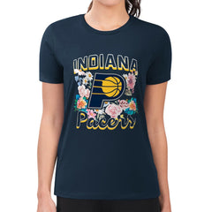 NBA - Indiana Pacers G-III 4Her by Carl Banks Women's Super-Slim Fit Lightweight Flowers Team Logo Graphic T-Shirt - Navy