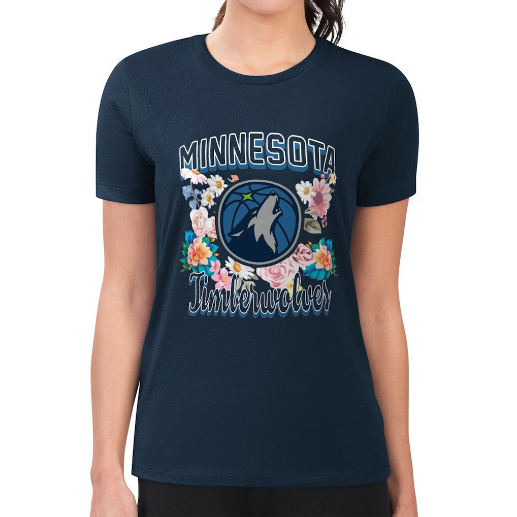 NBA - Minnesota Timberwolves G-III 4Her by Carl Banks Women's Super-Slim Fit Lightweight Flowers Team Logo Graphic T-Shirt - Navy