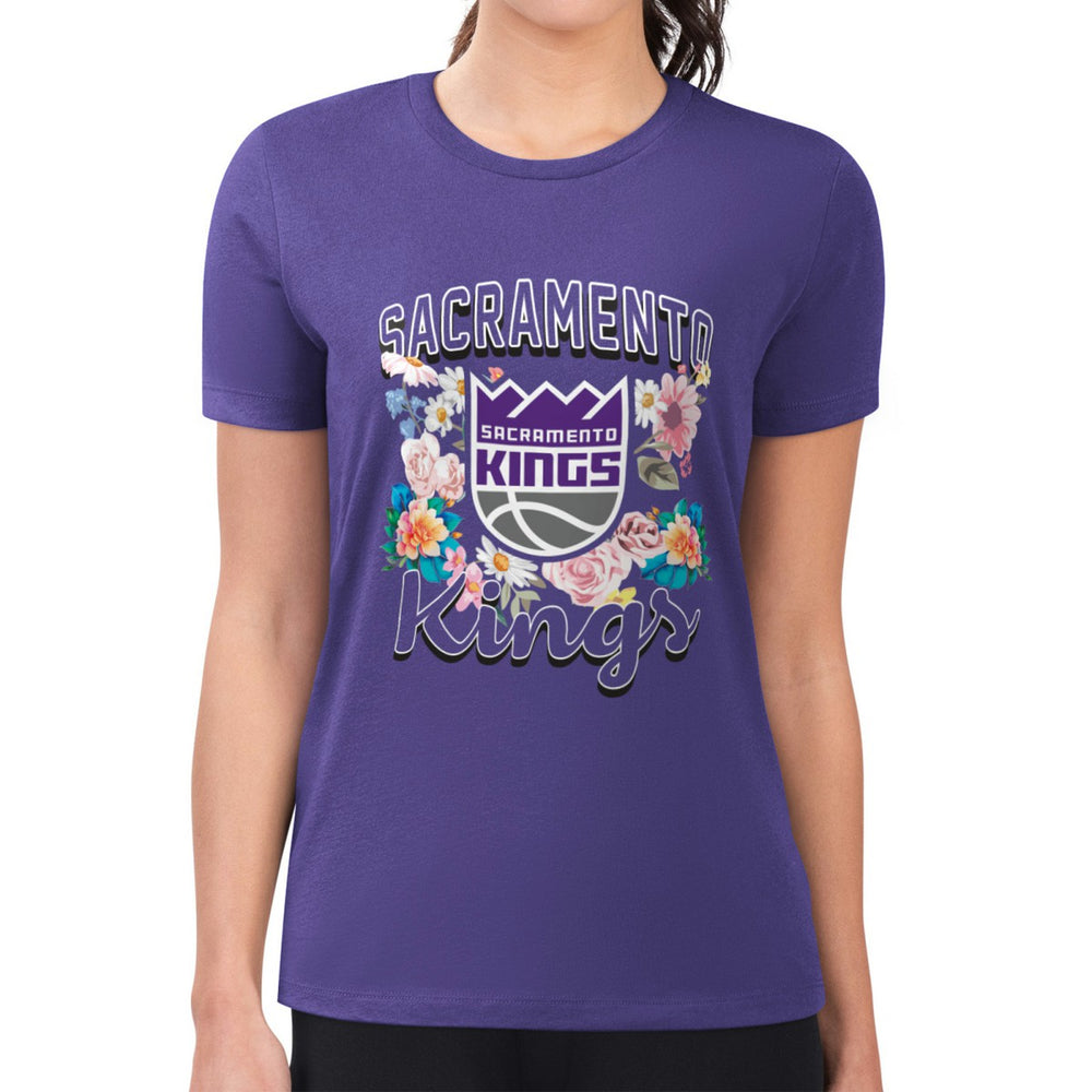 NBA - Sacramento Kings G-III 4Her by Carl Banks Women's Super-Slim Fit Lightweight Flowers Team Logo Graphic T-Shirt - Purple
