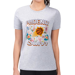 NBA - Phoenix Suns G-III 4Her by Carl Banks Women's Super-Slim Fit Lightweight Flowers Team Logo Graphic T-Shirt - Heather Gray