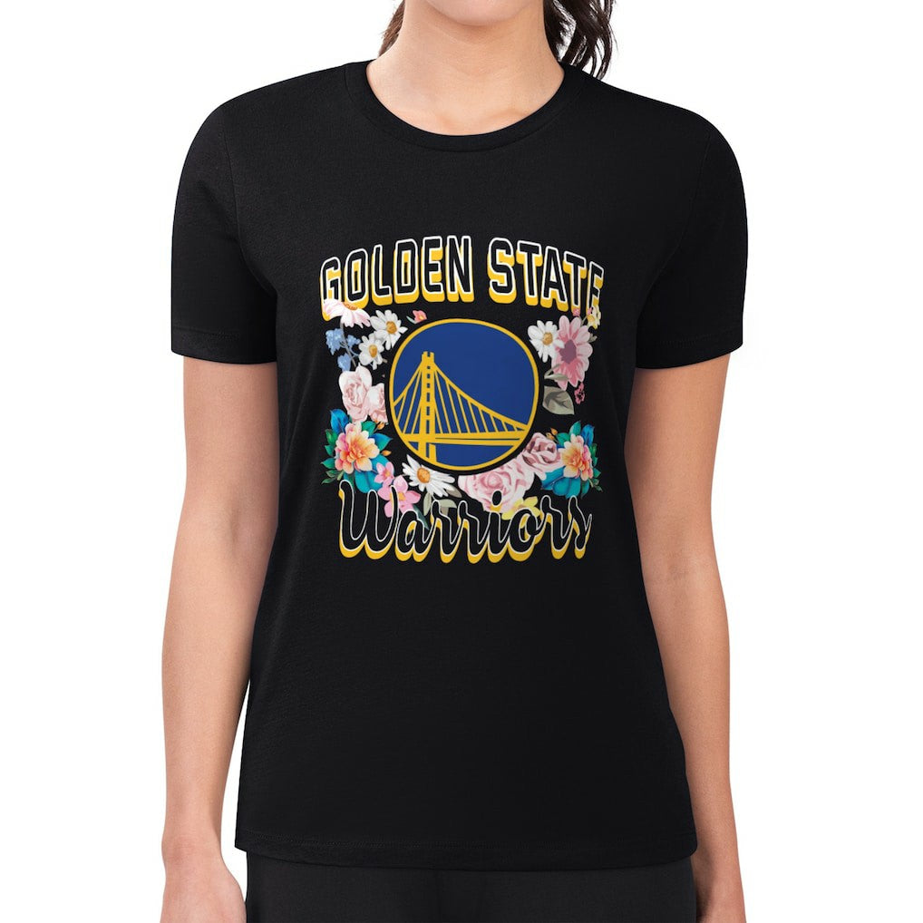 NBA - Golden State Warriors G-III 4Her by Carl Banks Women's Super-Slim Fit Lightweight Flowers Team Logo Graphic T-Shirt - Black
