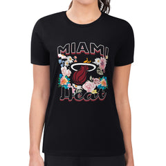 NBA - Miami Heat G-III 4Her by Carl Banks Women's Super-Slim Fit Lightweight Flowers Team Logo Graphic T-Shirt - Black
