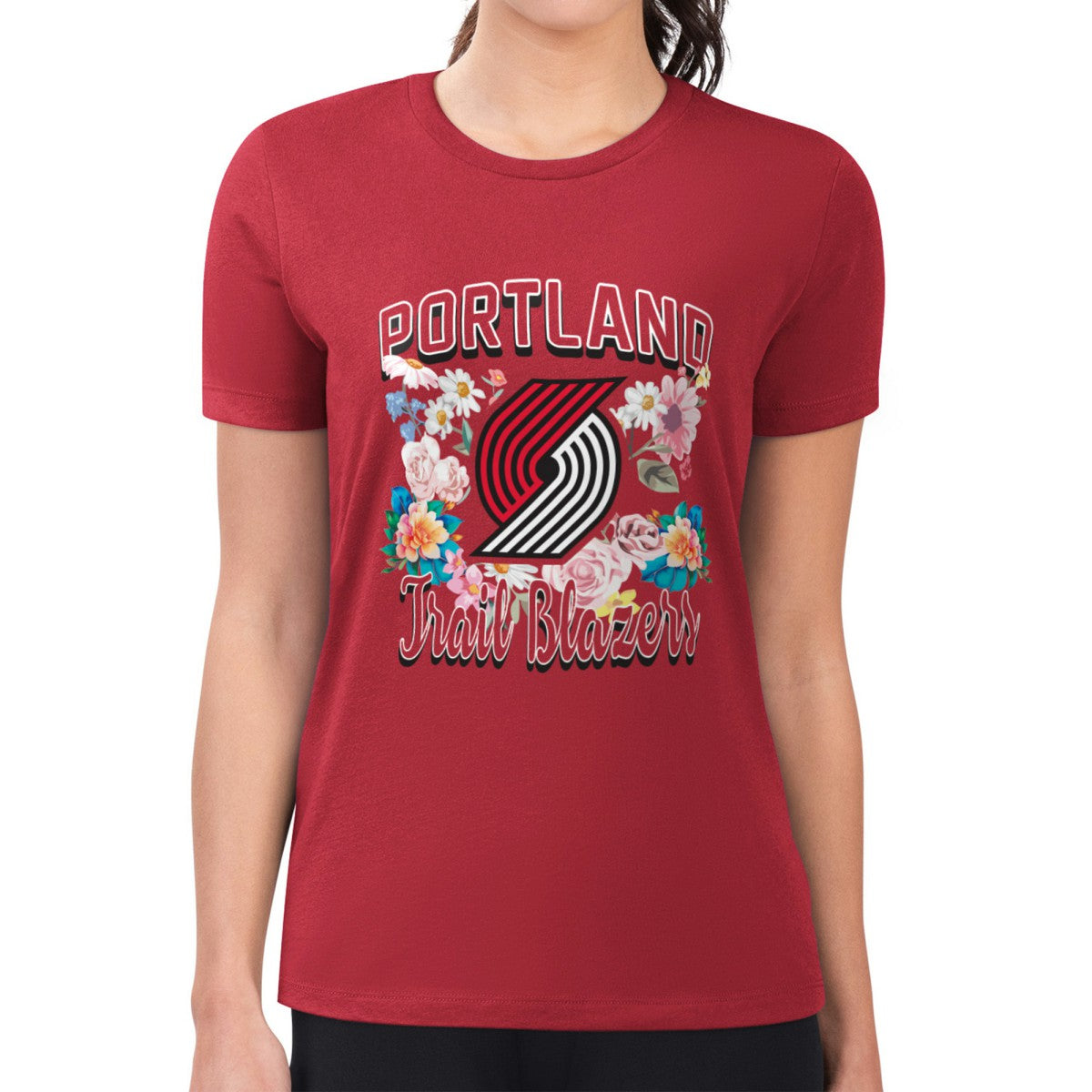 NBA - Portland Trail Blazers G-III 4Her by Carl Banks Women's Super-Slim Fit Lightweight Flowers Team Logo Graphic T-Shirt - Red
