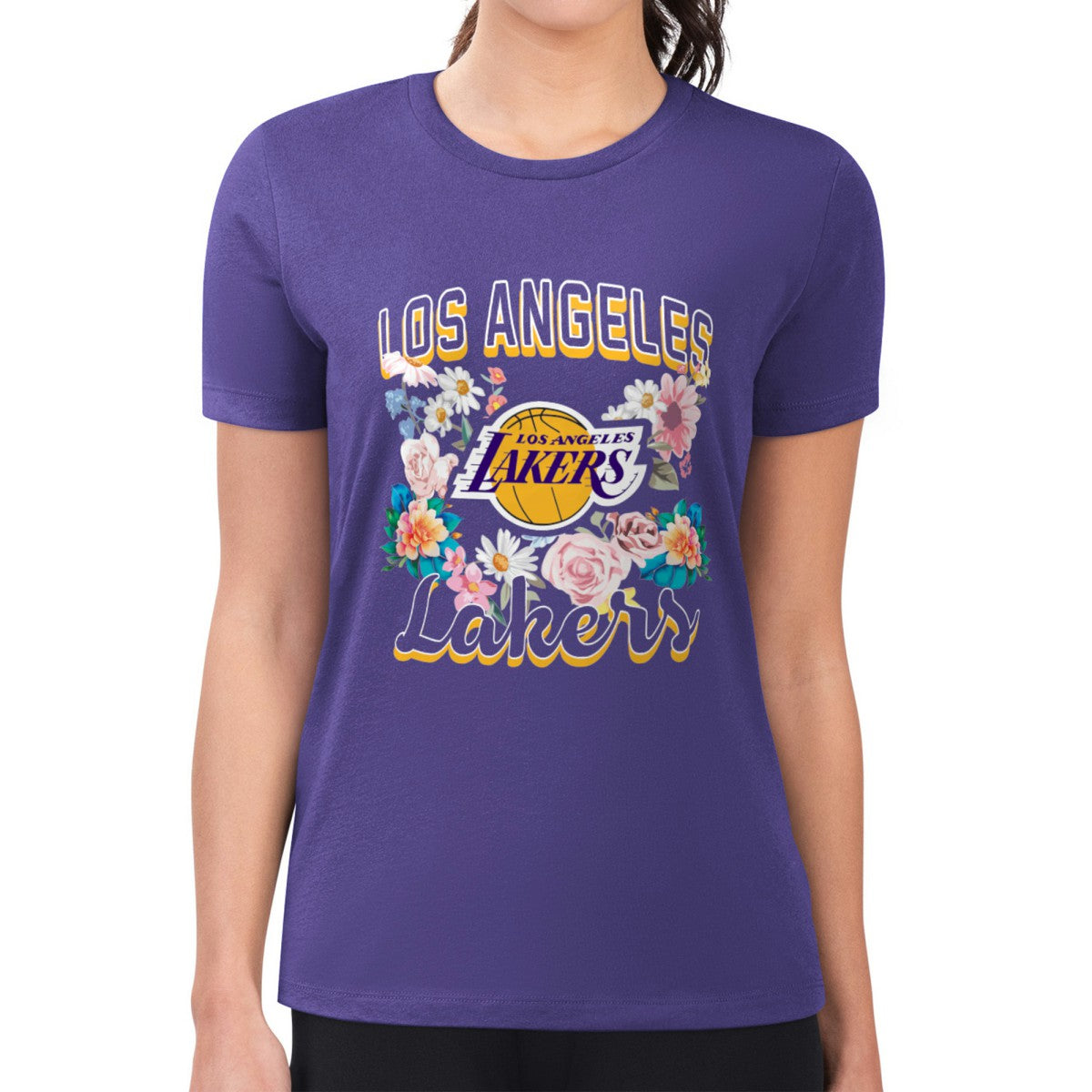 NBA - Los Angeles Lakers G-III 4Her by Carl Banks Women's Super-Slim Fit Lightweight Flowers Team Logo Graphic T-Shirt - Purple