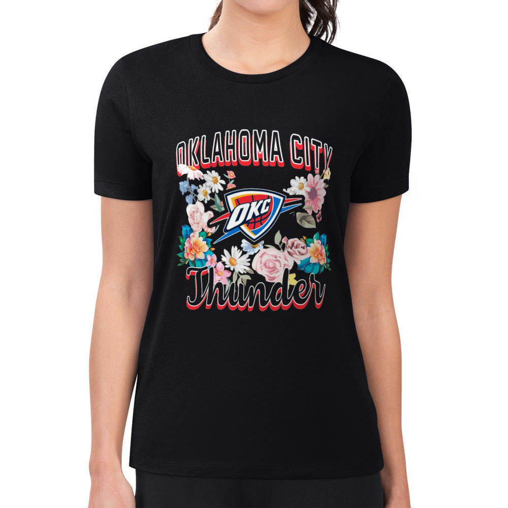 NBA - Oklahoma City Thunder G-III 4Her by Carl Banks Women's Super-Slim Fit Lightweight Flowers Team Logo Graphic T-Shirt - Black