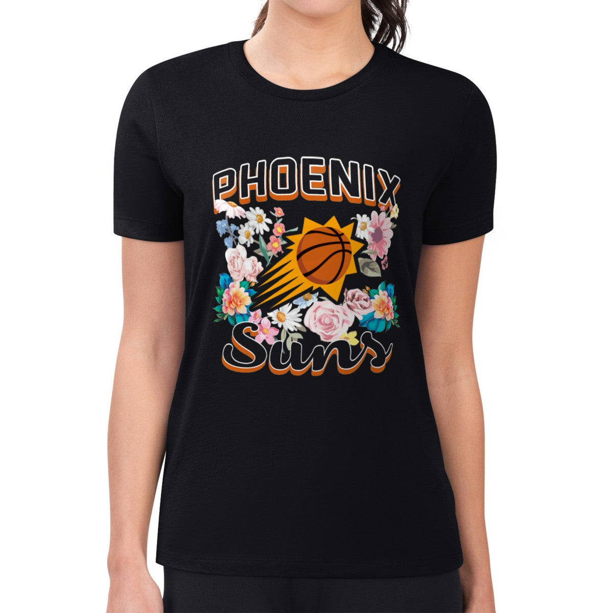 NBA - Phoenix Suns G-III 4Her by Carl Banks Women's Super-Slim Fit Lightweight Flowers Team Logo Graphic T-Shirt - Black