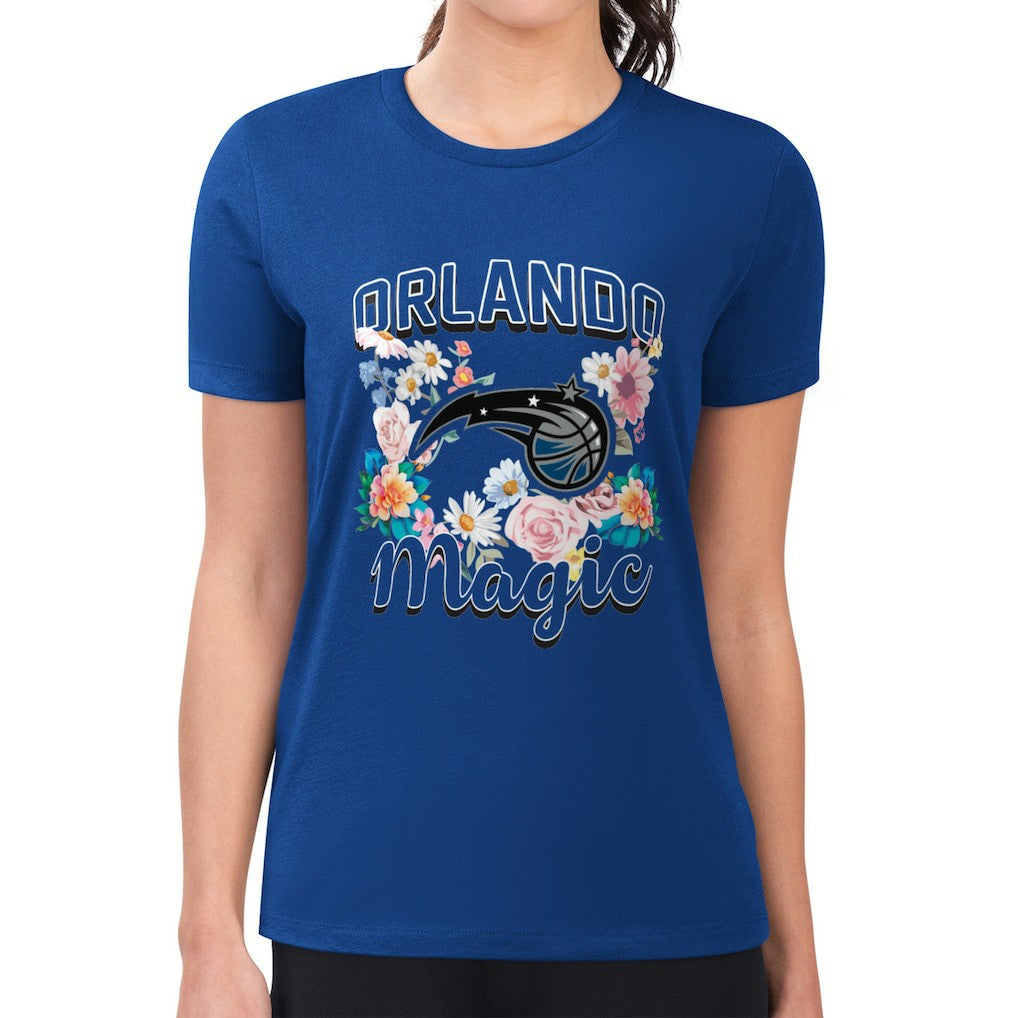NBA - Orlando Magic G-III 4Her by Carl Banks Women's Super-Slim Fit Lightweight Flowers Team Logo Graphic T-Shirt - Blue