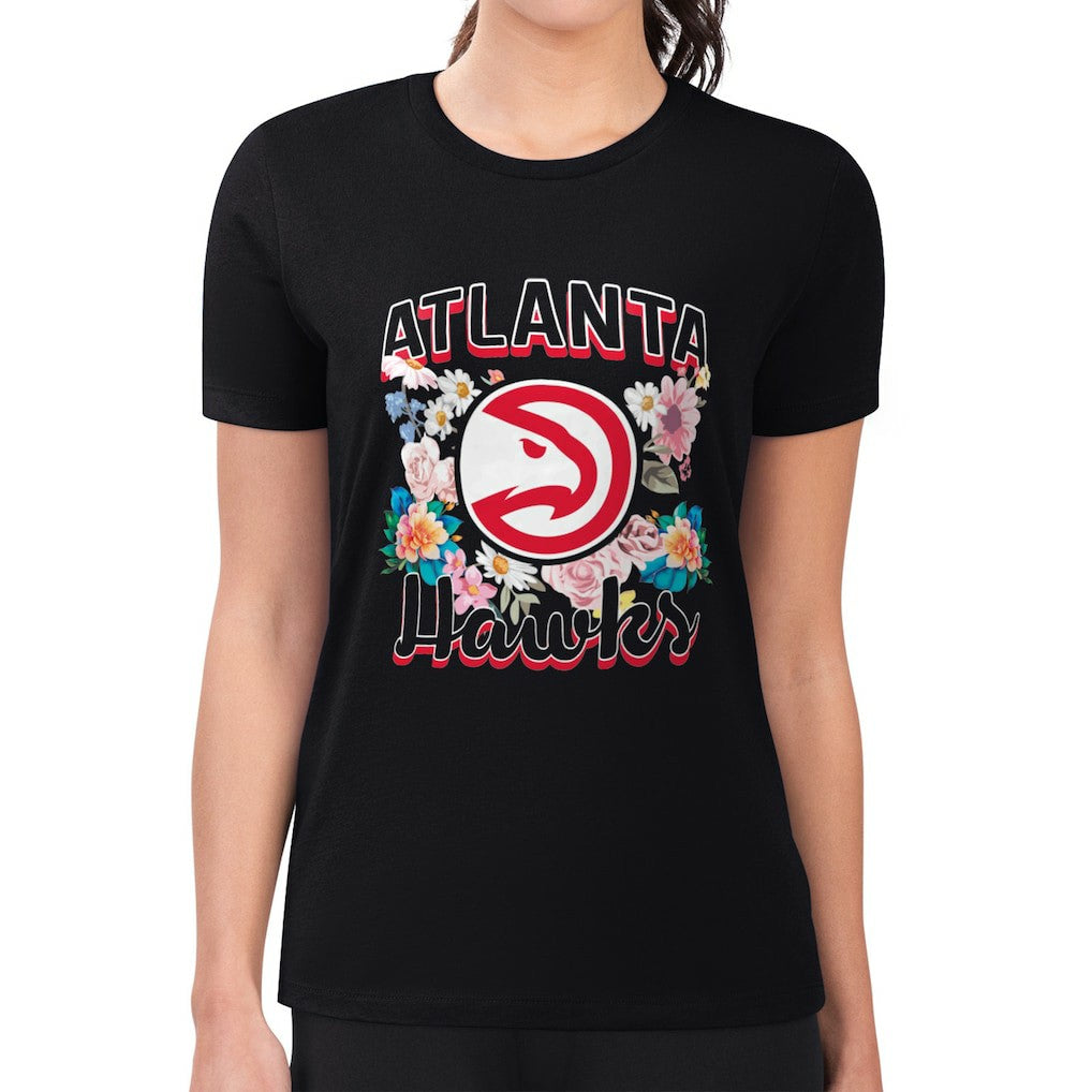 NBA - Atlanta Hawks G-III 4Her by Carl Banks Women's Super-Slim Fit Lightweight Flowers Team Logo Graphic T-Shirt - Black