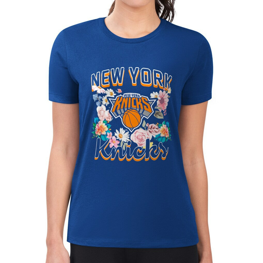 NBA - New York Knicks G-III 4Her by Carl Banks Women's Super-Slim Fit Lightweight Flowers Team Logo Graphic T-Shirt - Blue