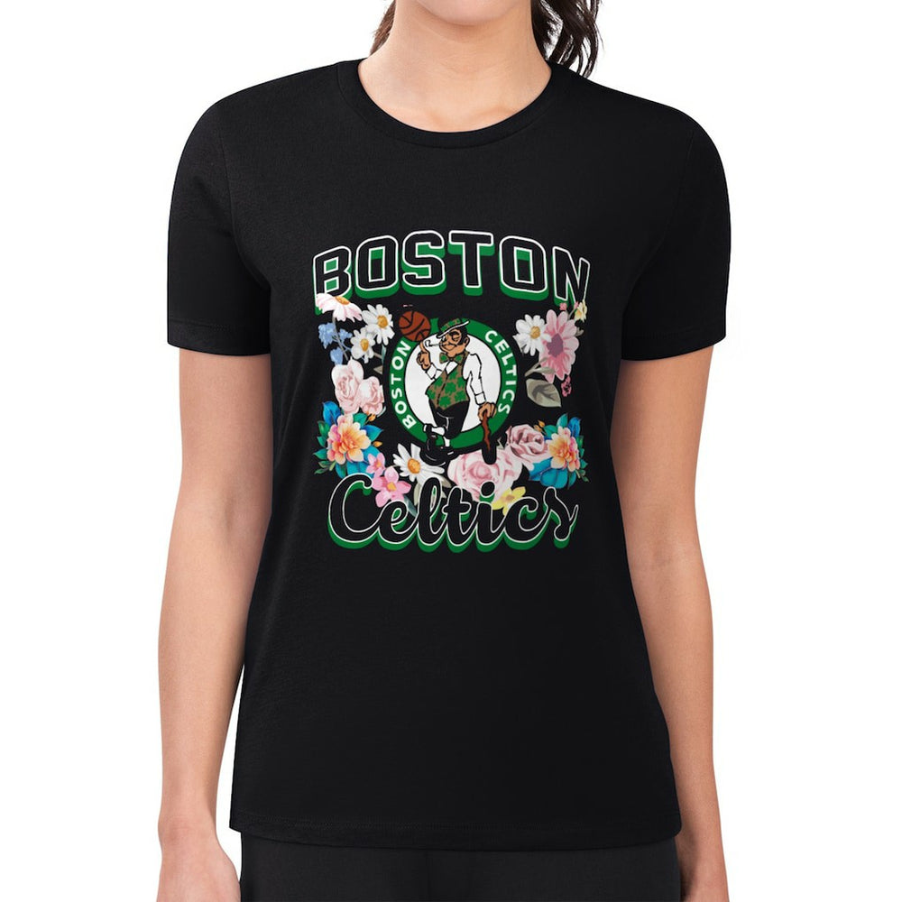 NBA - Boston Celtics G-III 4Her by Carl Banks Women's Super-Slim Fit Lightweight Flowers Team Logo Graphic T-Shirt - Black