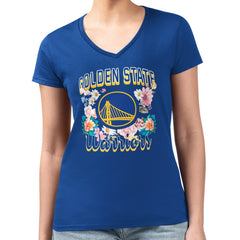 NBA - Golden State Warriors G-III 4Her by Carl Banks Women's Super-Slim Fit Lightweight Flowers Team Logo Graphic V-Neck T-Shirt - Royal
