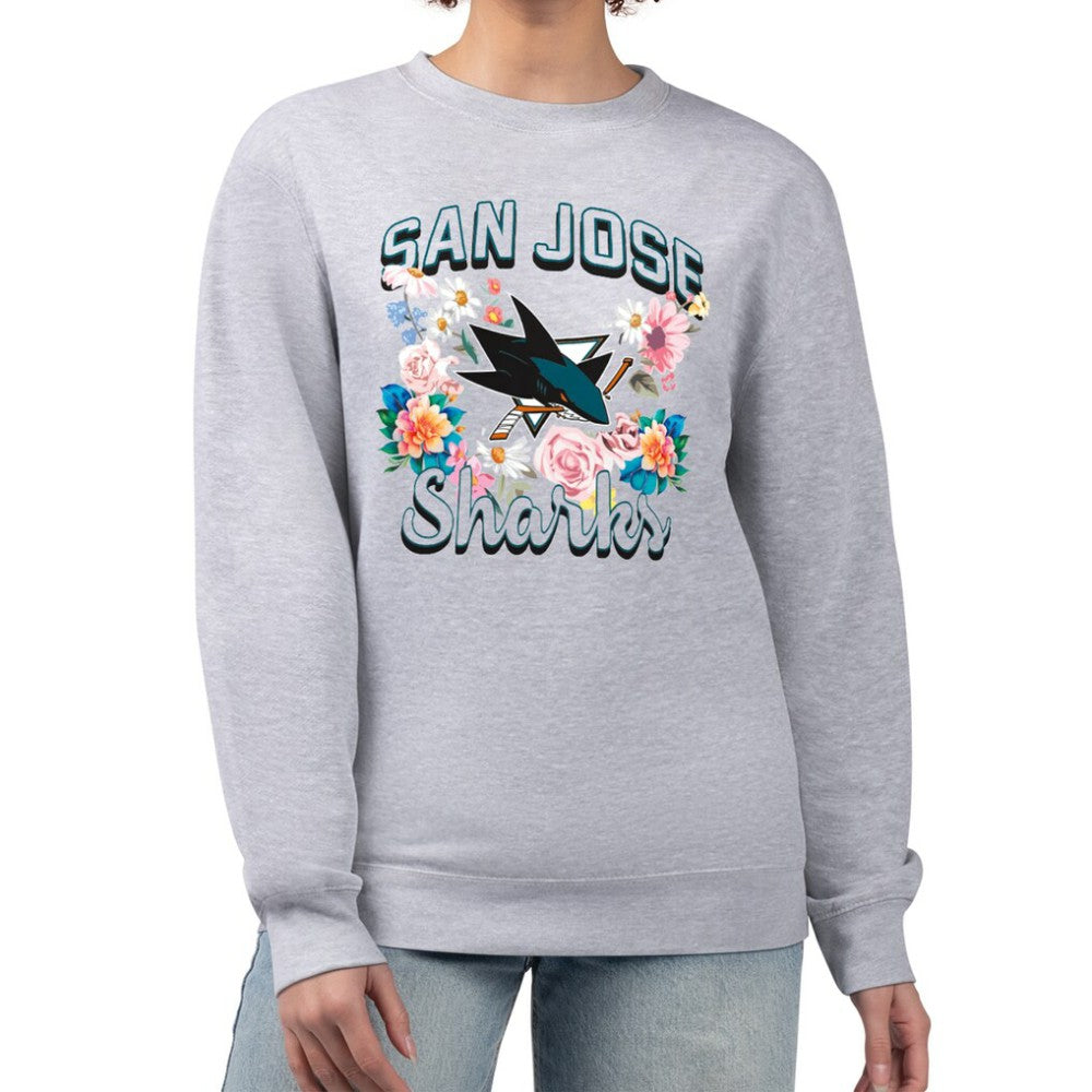 San Jose Sharks - G-III 4Her by Carl Banks Women's Flower Logo Pullover Sweatshirt Heather Gray