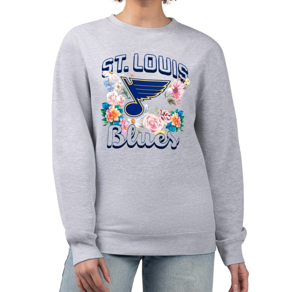 St. Louis Blues - G-III 4Her by Carl Banks Women's Flower Logo Pullover Sweatshirt Heather Gray