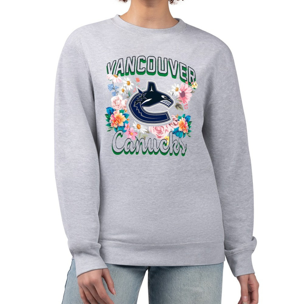 Vancouver Canucks - G-III 4Her by Carl Banks Women's Flower Logo Pullover Sweatshirt Heather Gray