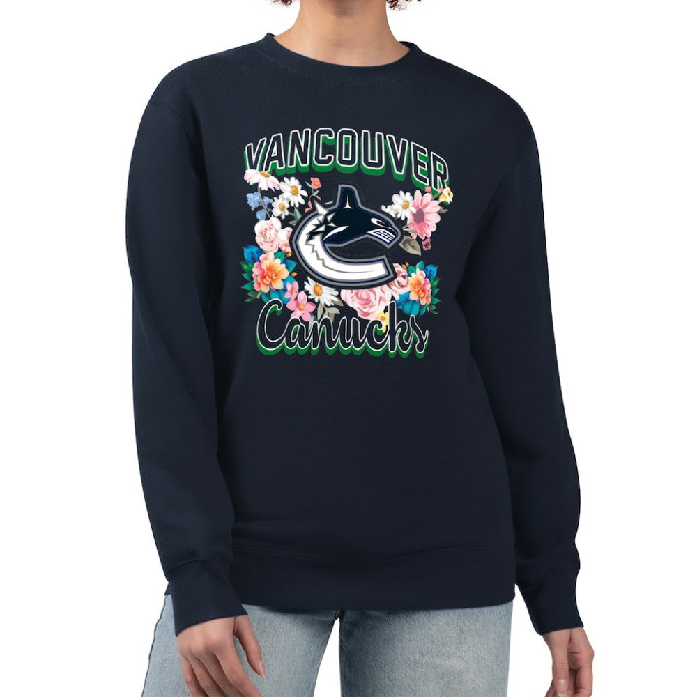 Vancouver Canucks - G-III 4Her by Carl Banks Women's Flower Logo Pullover Sweatshirt Navy