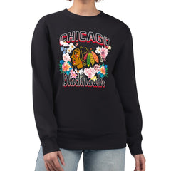 Chicago Blackhawks G-III 4Her by Carl Banks Women's Flower Logo Pullover Sweatshirt Black