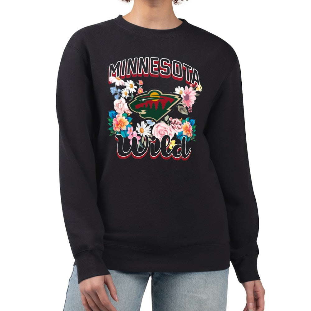 Minnesota Wild - G-III 4Her by Carl Banks Women's Flower Logo Pullover Sweatshirt Black