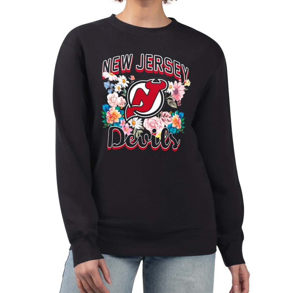New Jersey Devils - G-III 4Her by Carl Banks Women's Flower Logo Pullover Sweatshirt Black